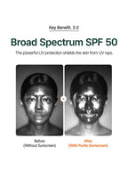 Broad Spectrum SPF 50 comparison before and after using PURITO Sun Day Adventure Sunscreen 50ml