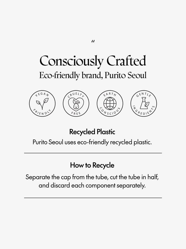 Consciously crafted eco-friendly brand Purito Seoul using recycled plastic and recycling instructions.