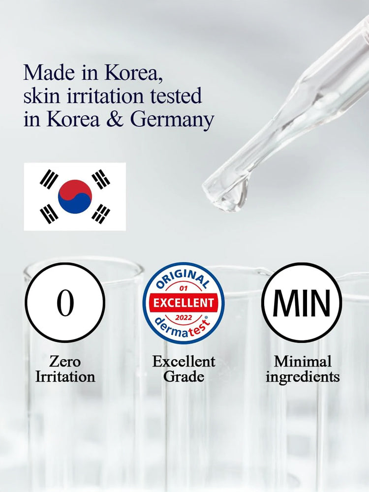 PYUNKANG YUL Essence Toner product details: made in Korea, skin irritation tested, zero irritation, excellent grade, minimal ingredients.