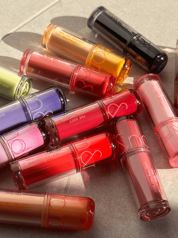 romand juicy lasting tint mini collection displayed in vibrant fruit-inspired colors.
