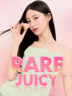 rom&nd The Juicy Lasting Tint 2.0 3.5g displayed by a model holding fruit, showcasing the RARE JUICY theme.