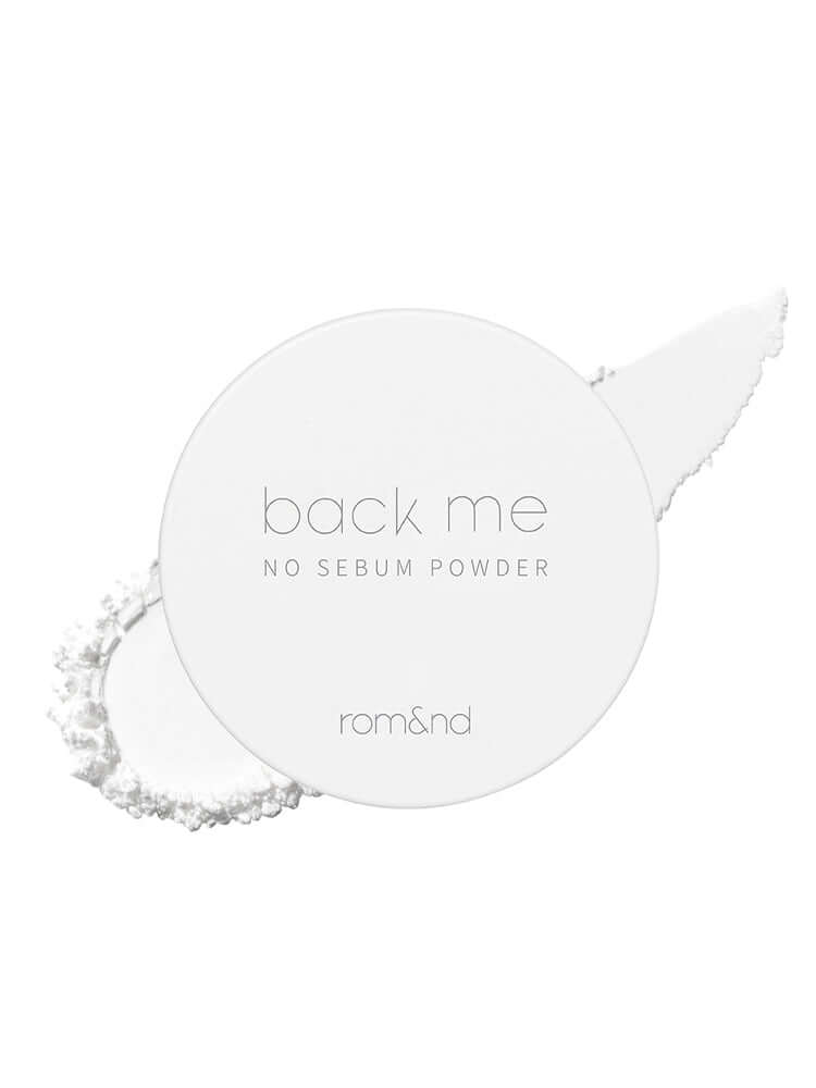 rom&nd Back Me No Sebum Powder 5g in a clean, minimalist packaging with soft white powder.