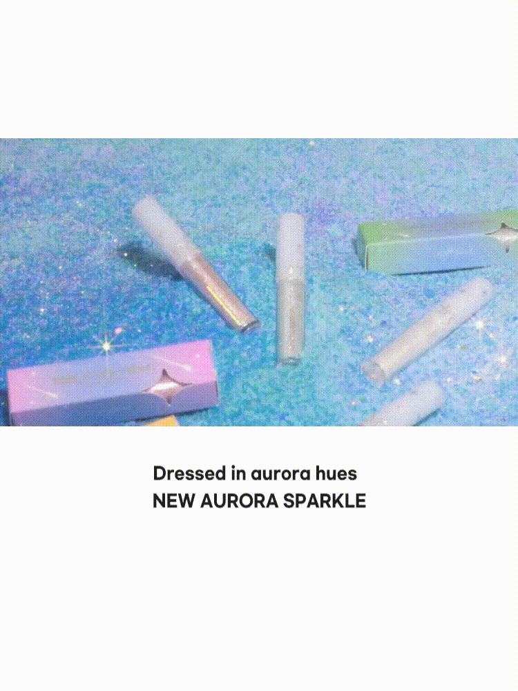 rom&nd Universe Liquid Glitter 2g showcased in aurora hues with a sparkly backdrop.