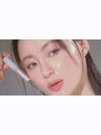 Model applying rom&nd Universe Liquid Glitter 2g for an iridescent, glowing aegyosal look.