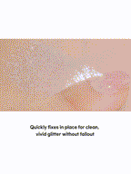 rom&nd Universe Liquid Glitter 2g swatch showcasing clean, vivid glitter with no fallout.