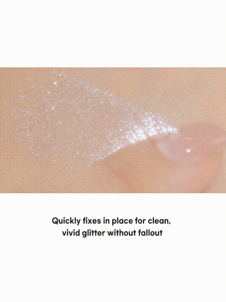 rom&nd Universe Liquid Glitter 2g swatch showcasing clean, vivid glitter with no fallout.