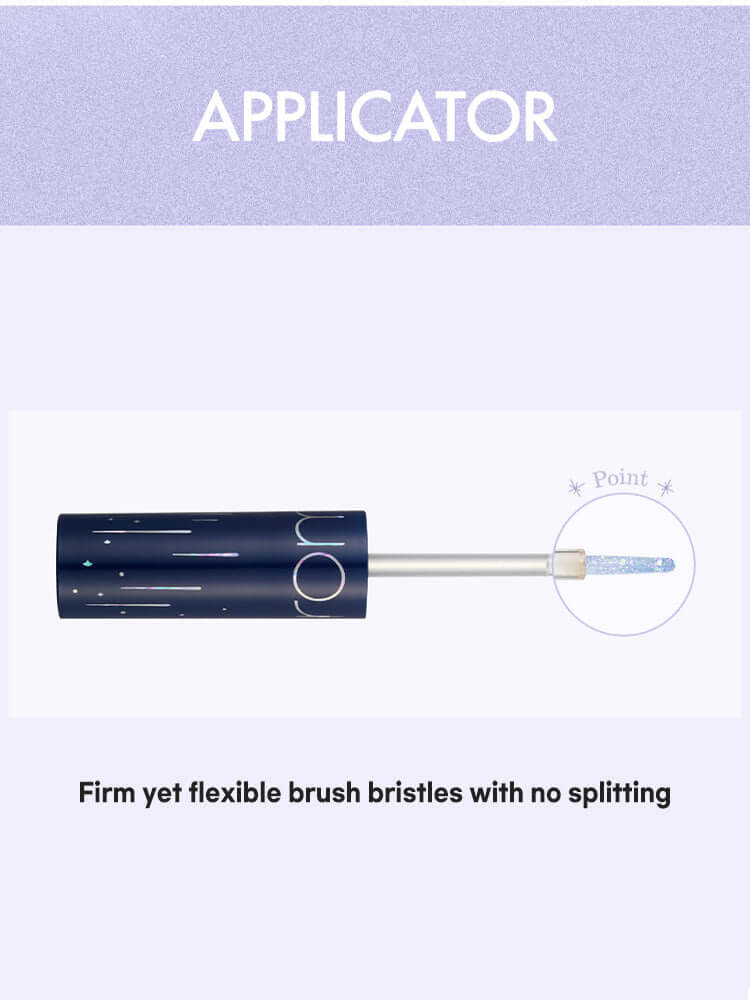 rom&nd Universe Liquid Glitter 2g applicator with firm and flexible brush bristles for easy application.