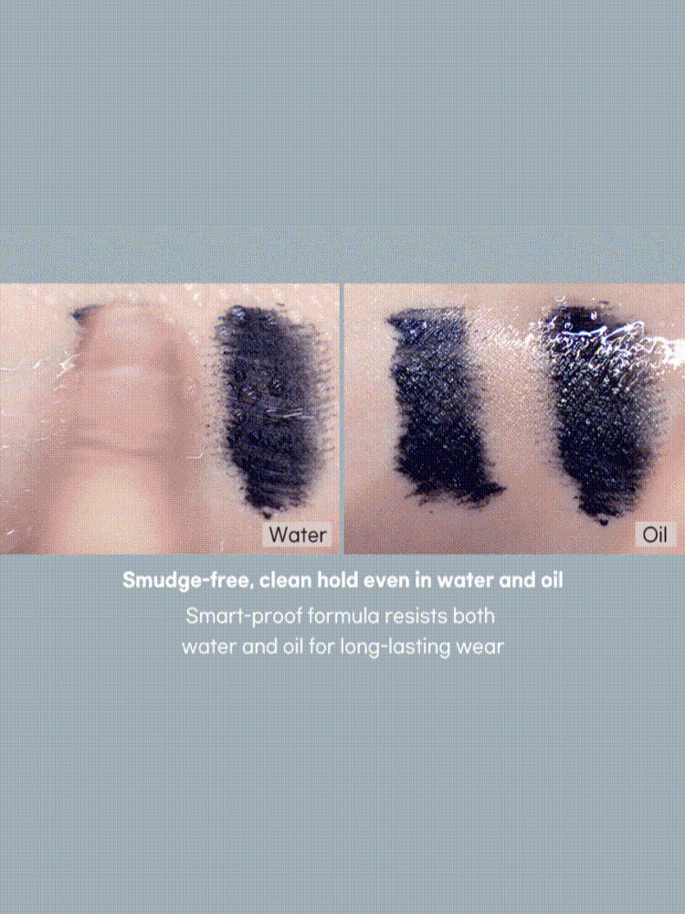 Smudge-free rom&nd Han All Fix Mascara swatches on water and oil, ideal for korean beauty products online nz.