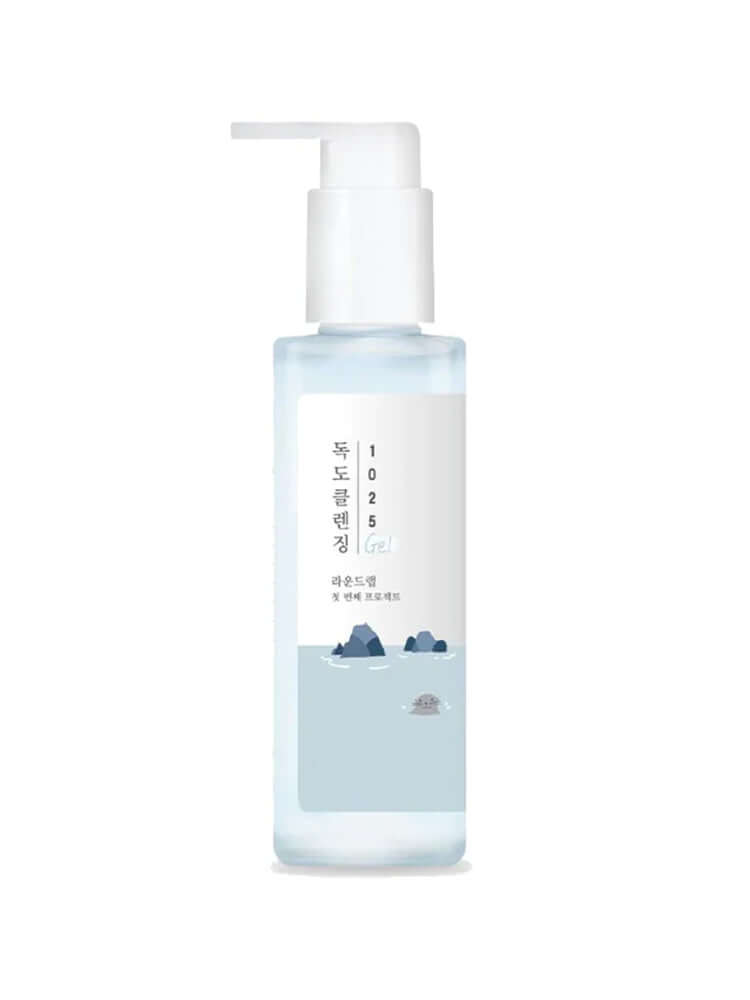 ROUND LAB 1025 Dokdo Cleansing Gel 150ml in a clear bottle with pump dispenser.