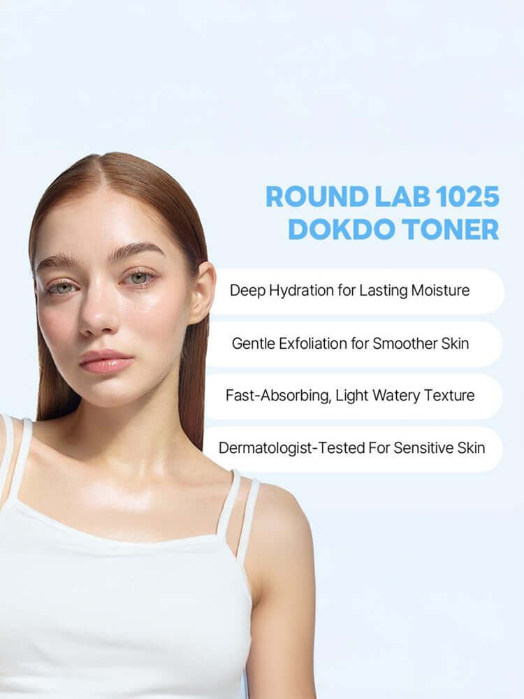 ROUND LAB 1025 Dokdo Toner features deep hydration, gentle exfoliation, fast-absorbing texture, dermatologist-tested for sensitive skin.