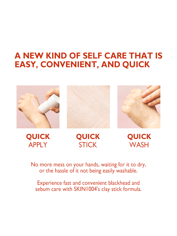 SKIN1004 Madagascar Centella Poremizing Quick Clay Stick Mask application steps with easy, convenient process images.