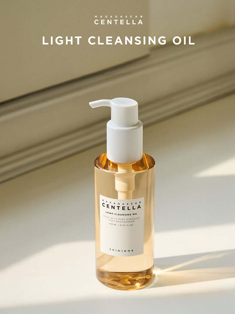 SKIN1004 Madagascar Centella Light Cleansing Oil 200ml in a clear bottle with a pump on a light background.
