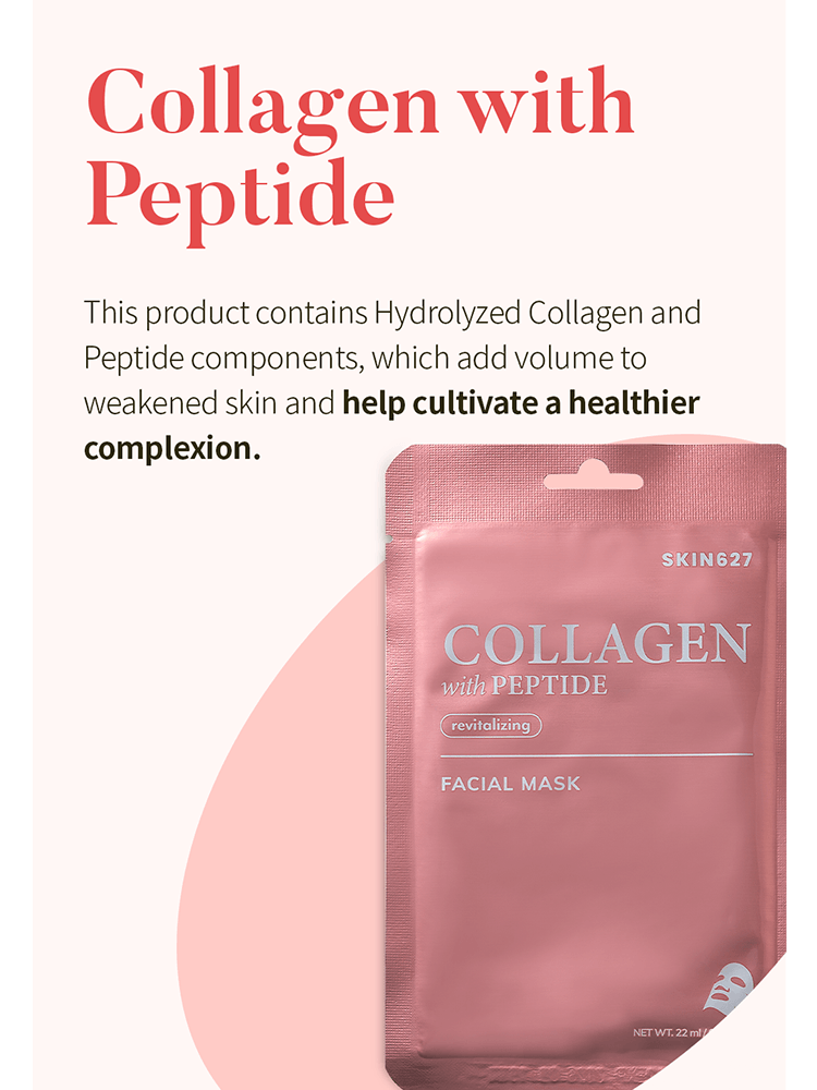 SKIN627 Facial Mask packaging featuring Collagen with Peptide for healthier complexion and revitalized skin.
