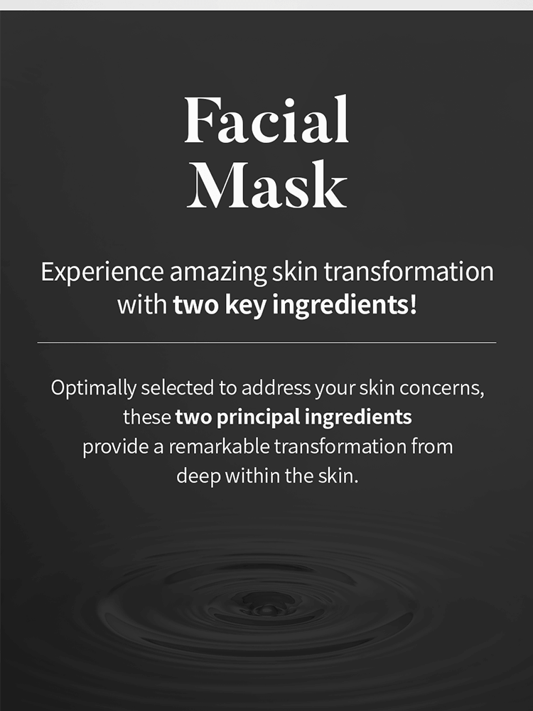 SKIN627 Facial Mask promotional image highlighting two key ingredients for skin transformation.