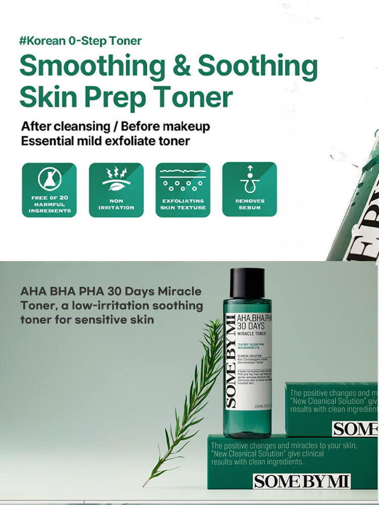 SOME BY MI AHA-BHA-PHA 30Days Miracle Toner 150ml for smoothing and soothing sensitive skin.