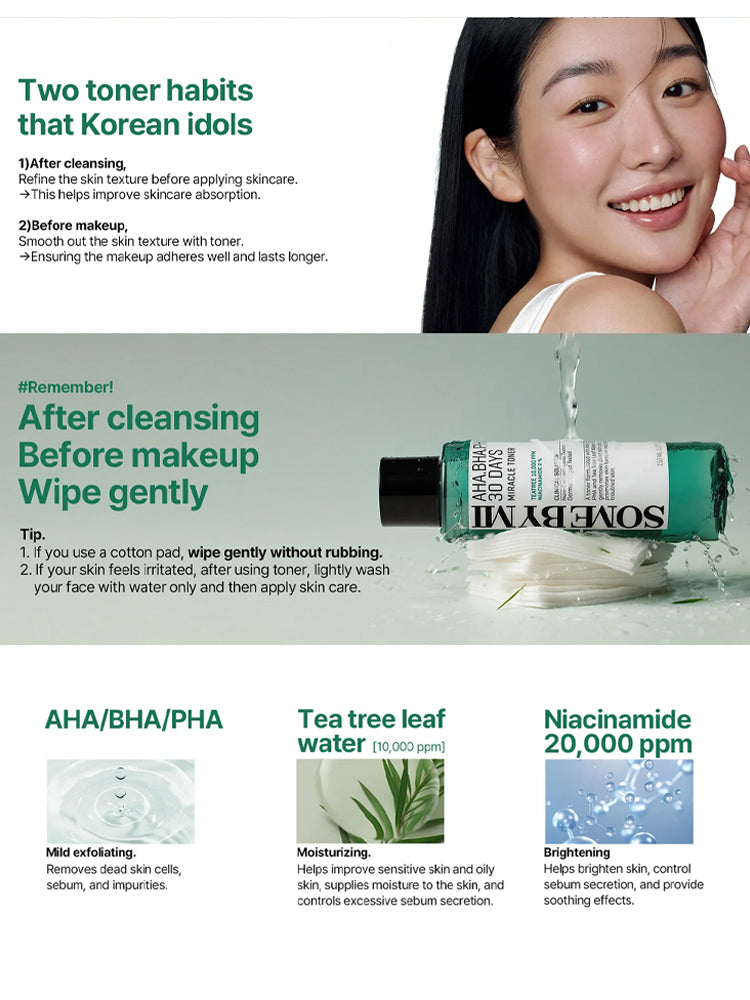 SOME BY MI AHA-BHA-PHA 30Days Miracle Toner 150ml tips for use and benefits on skin care routine.