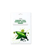 TENZERO Greentea Sheet Mask 25ml packaging featuring a vibrant green tea leaf graphic.