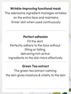 TENZERO Greentea Sheet Mask 25ml benefits: wrinkle improvement, perfect adhesion, and green tea extract for skin moisture.
