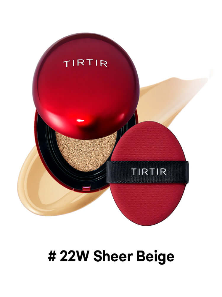 TIRTIR Mask Fit Red Cushion Mini 4.5g with #22W Sheer Beige shade, compact design and applicator included.