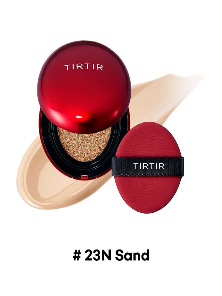 TIRTIR Mask Fit Red Cushion Mini 4.5g with applicator and swatch showing shade #23N Sand.