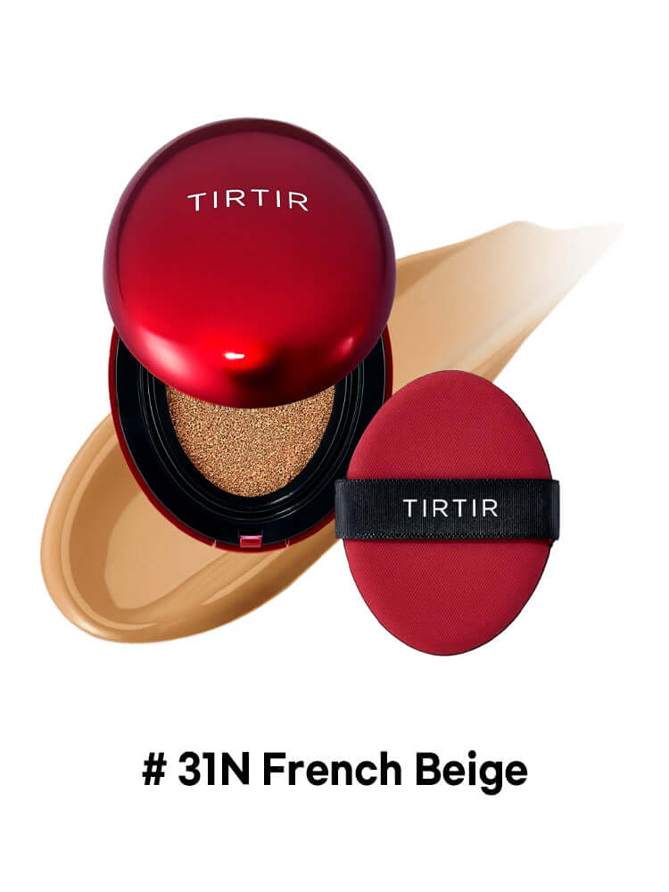 TIRTIR Mini Mask Fit Red Cushion 4.5g packaged with #31N French Beige shade and applicator sponge.