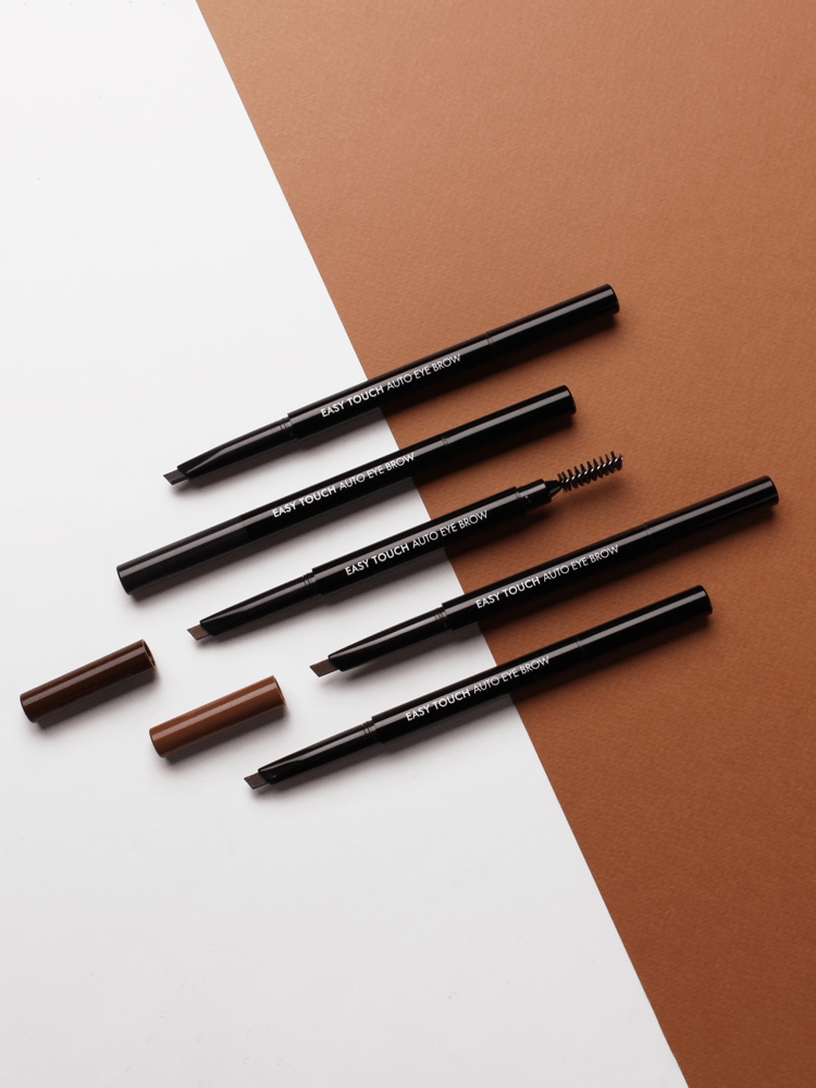 TONY MOLY Easy Touch Auto Eye Brow products displayed with automatic pencils on a contrasting background.