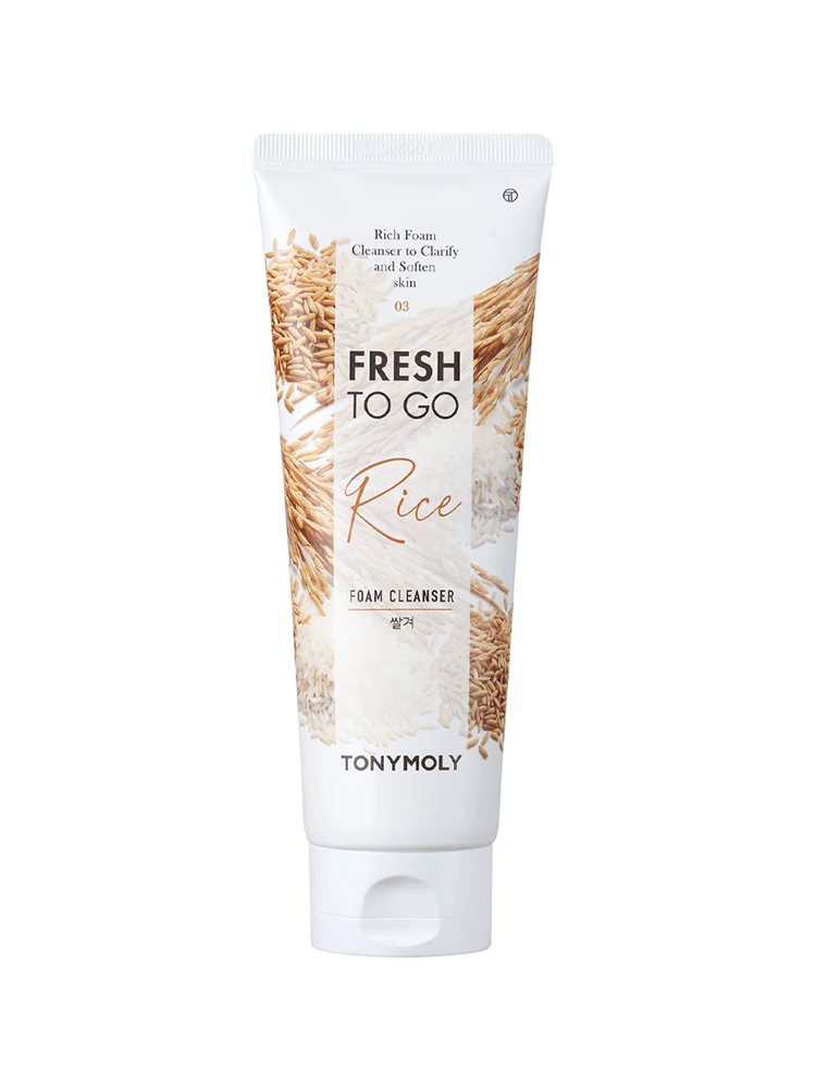 TONY MOLY Fresh To Go Foam Cleanser Rice variant in a 170ml tube, designed for clear and smooth skin.
