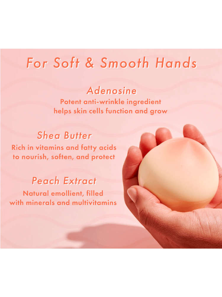 TONY MOLY Peach Hand Cream benefits: adenosine, shea butter, and peach extract for soft and smooth hands.