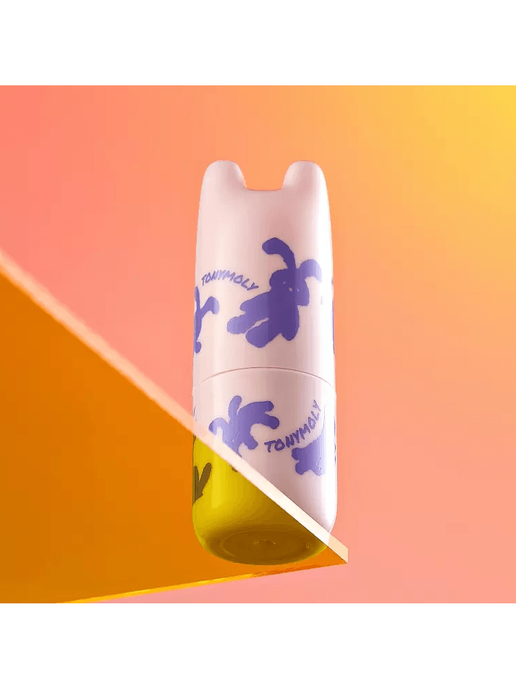 TONYMOLY Pocket Bunny Perfume Bar 9g in a playful bunny-shaped case against a colorful background.