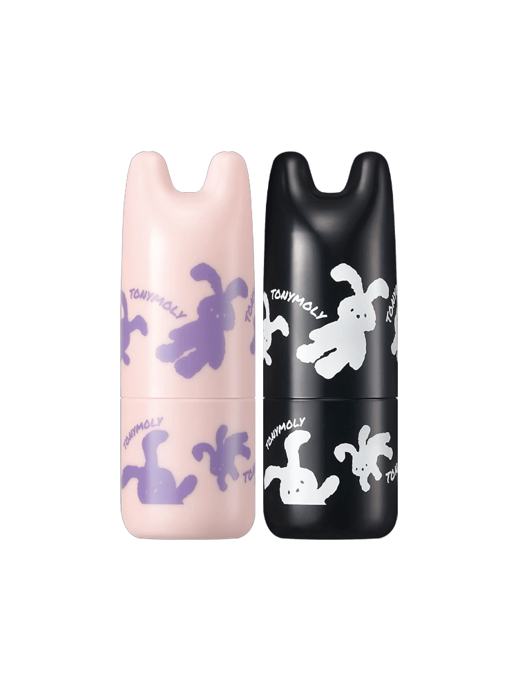 TONYMOLY Pocket Bunny Perfume Bar in pink and black bunny-shaped cases for easy on-the-go fragrance.