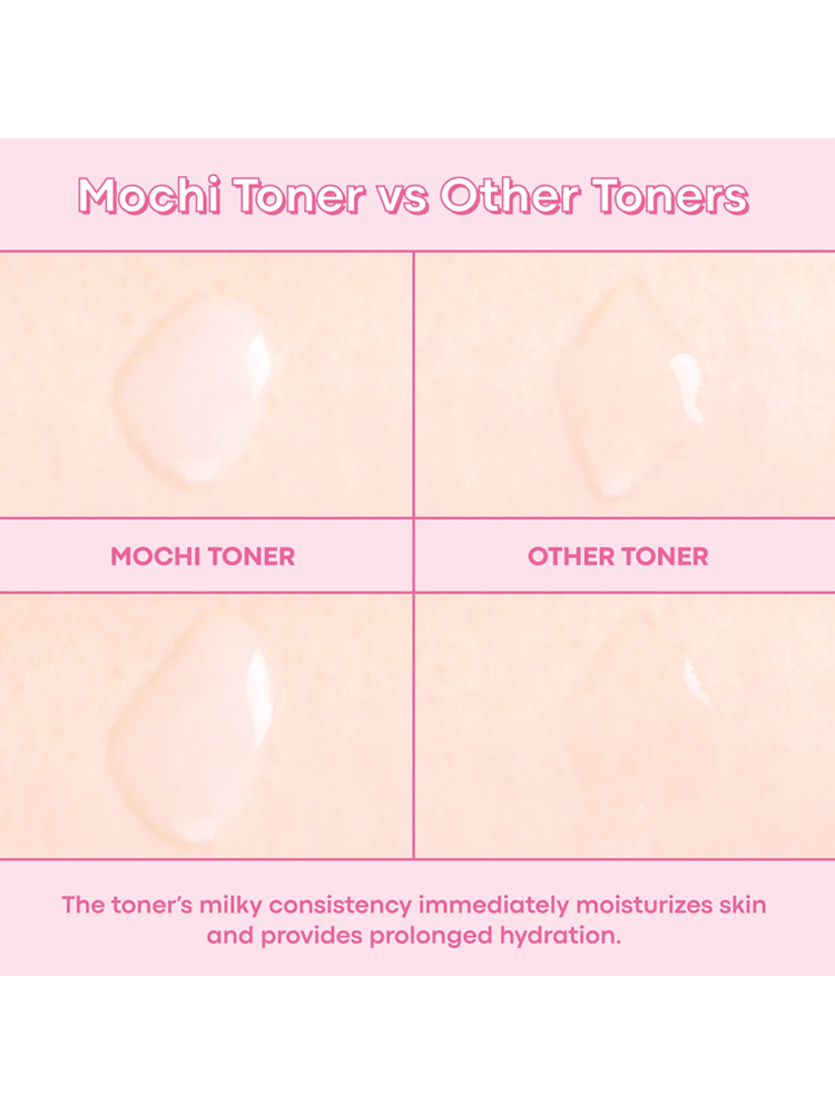 Comparison of TONY MOLY Wonder Ceramide Mochi Toner and other toners showing consistency and hydration benefits.