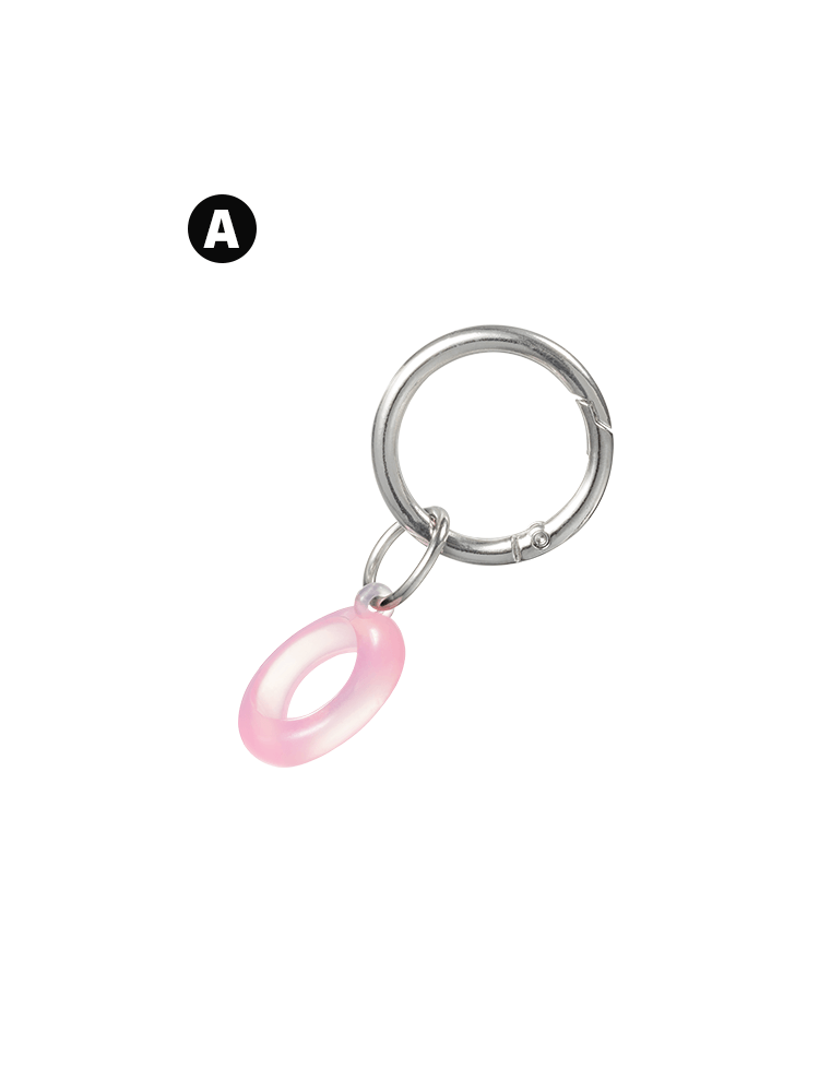 rom&nd Tint ring in pink with a silver keychain, perfect for securing keys and adding style.